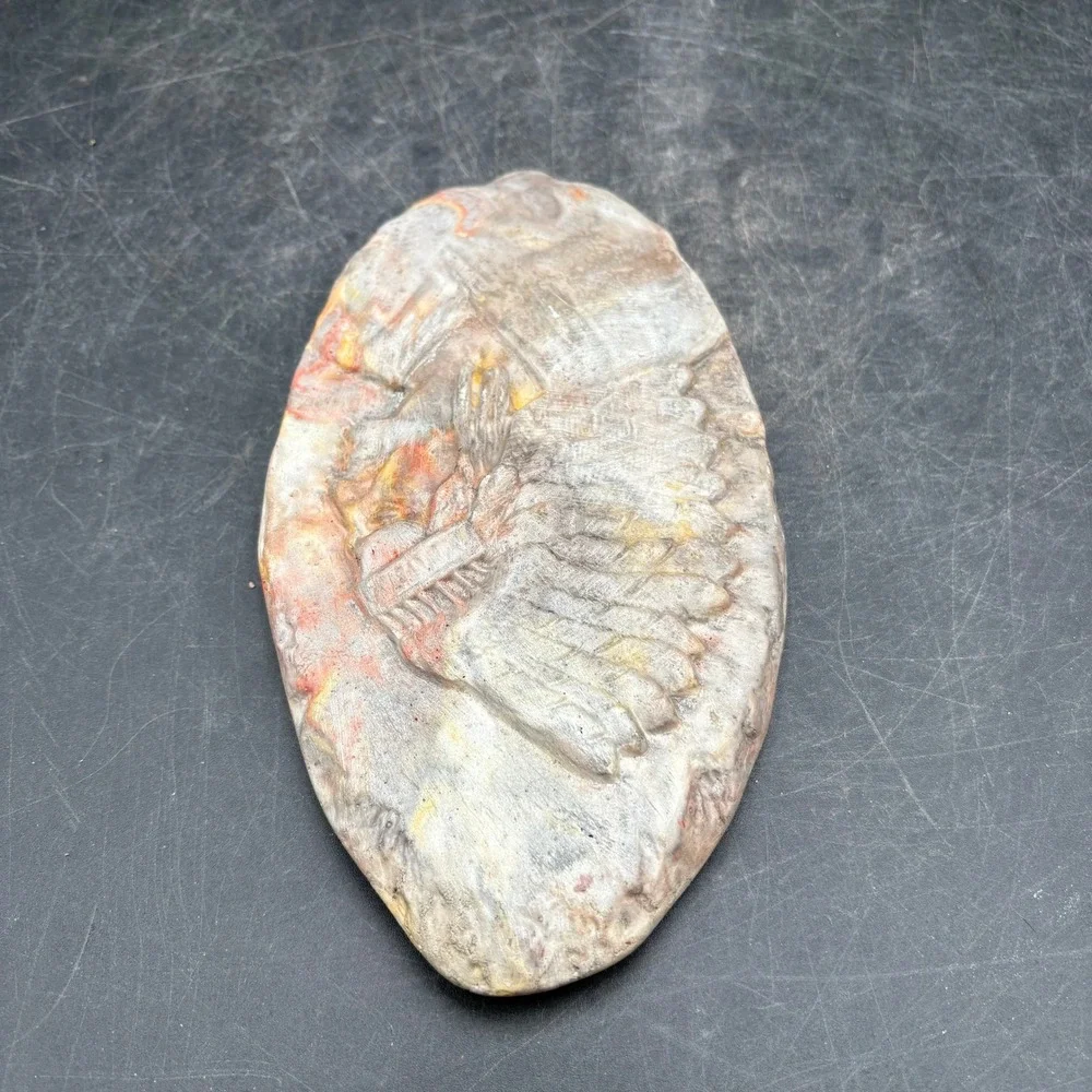 Vintage Native American Chief Relief Wall Plaque Stone Look Marbled Art 8.5in